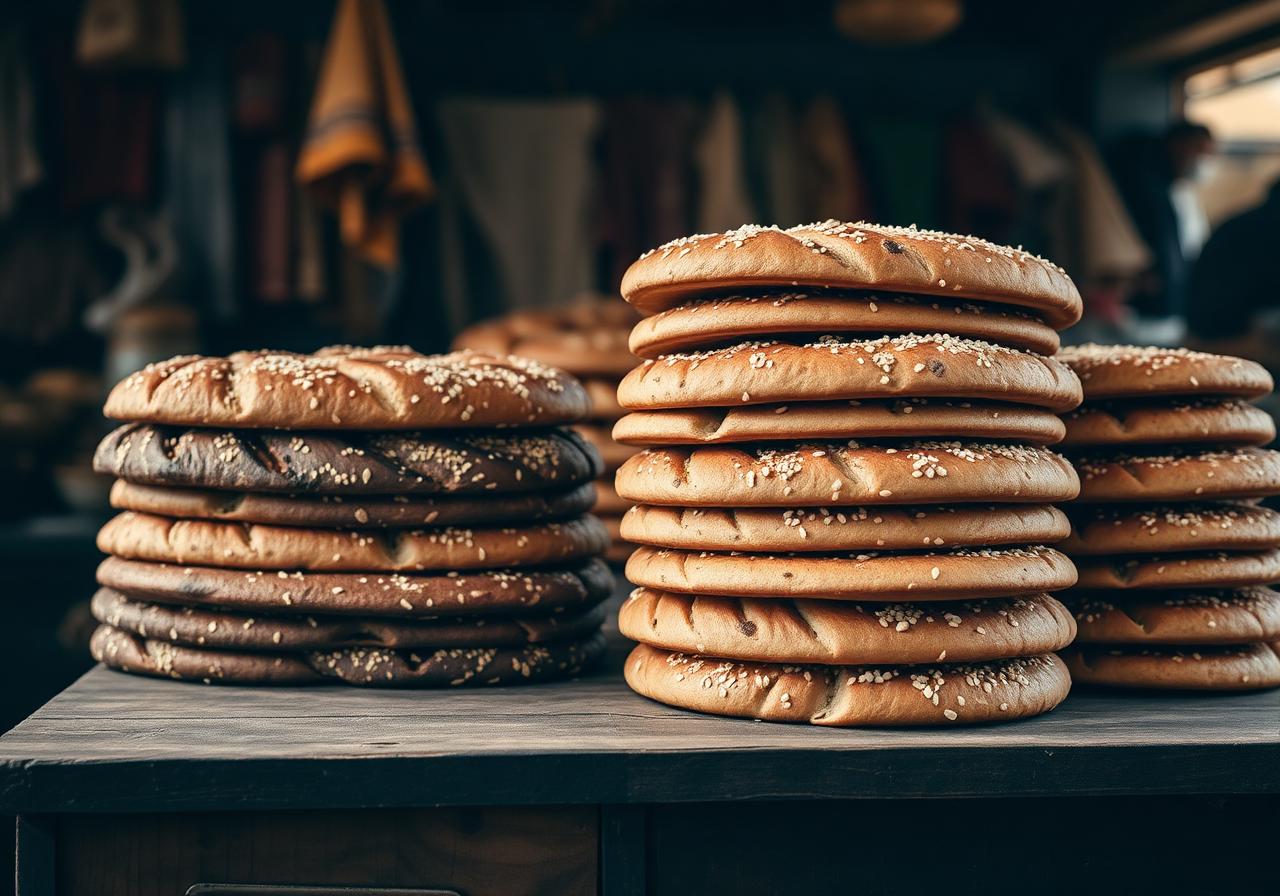 Stacks of Bukharian breads at a Silk Road market